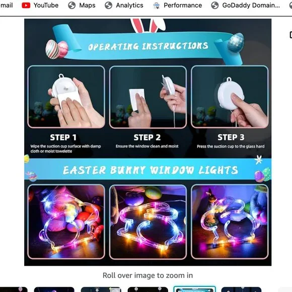 Bunny Shaped Multicolor Battery Operated Hanging String Lights with Suction Cup, - Picture 5 of 7